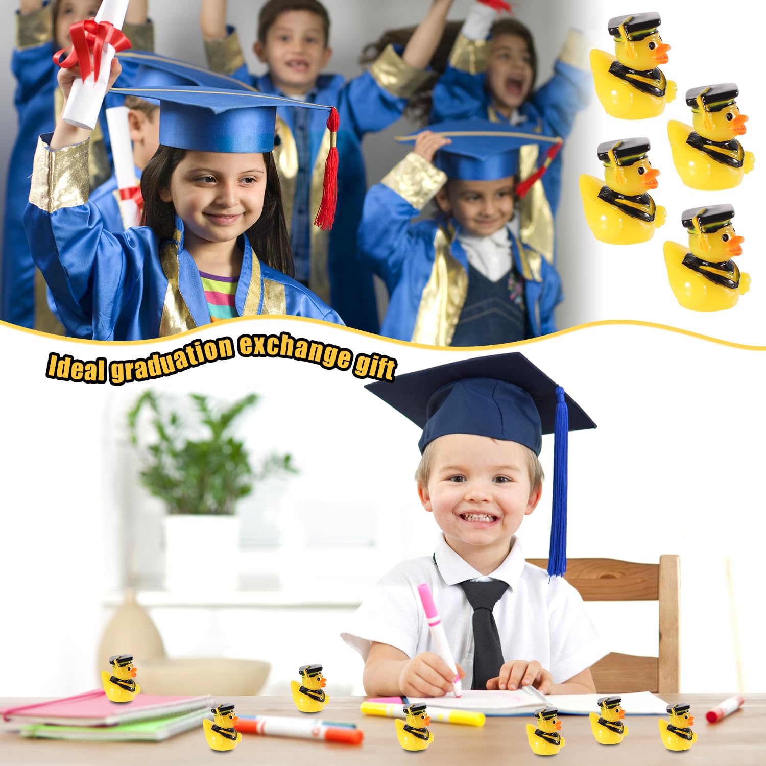 100pcs Mini Resin Graduation Ducks with Bachelor's Hats - Tiny Rubber Duck Decorations for Graduation Gifts, Birthday Parties & DIY Crafts - Funny Resin Duck Charms for Cake Toppers, Table Decor & School Celebrations