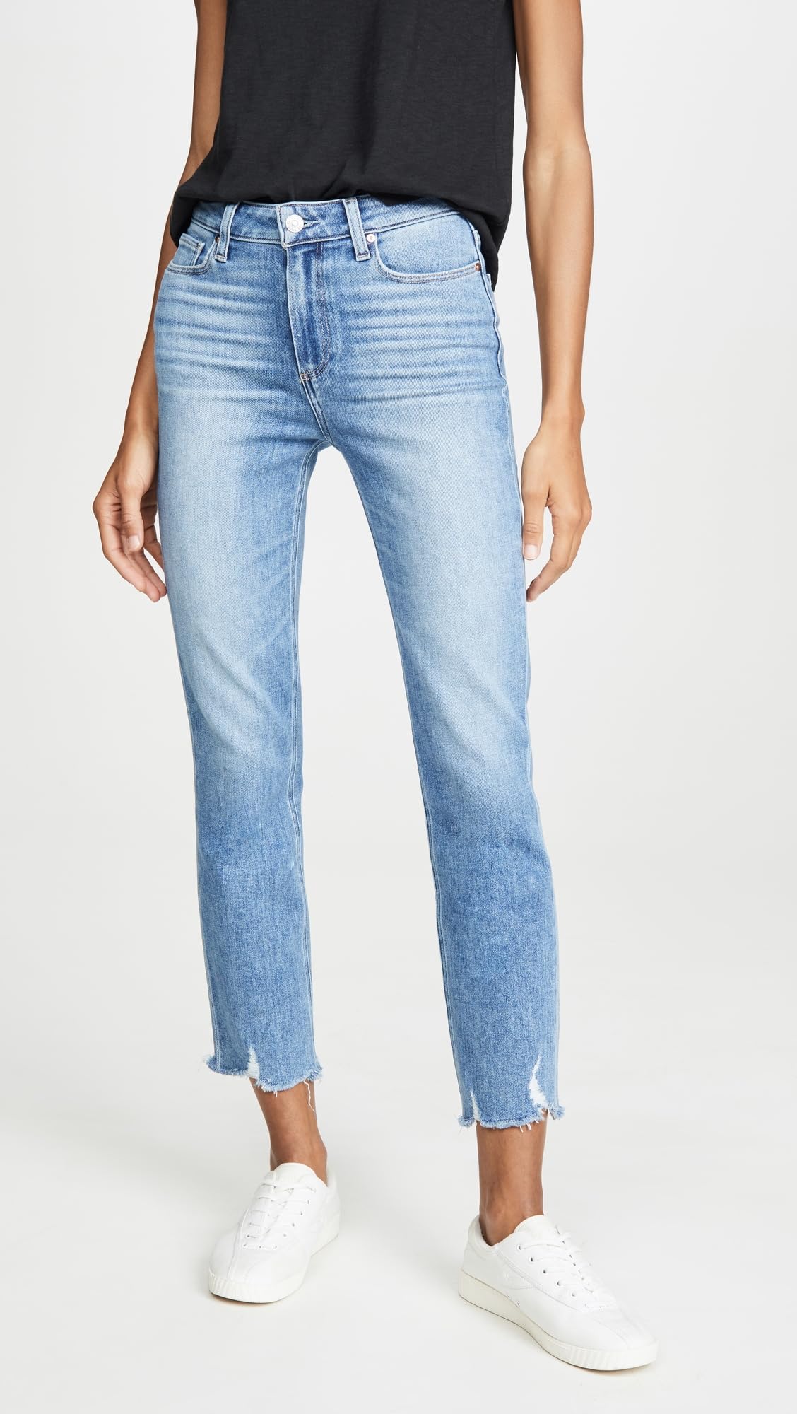 PAIGE Women's Cindy High-Rise Skinny Jeans with Destroyed Hem - Distressed Denim Pants for Casual Outfits & Night Out