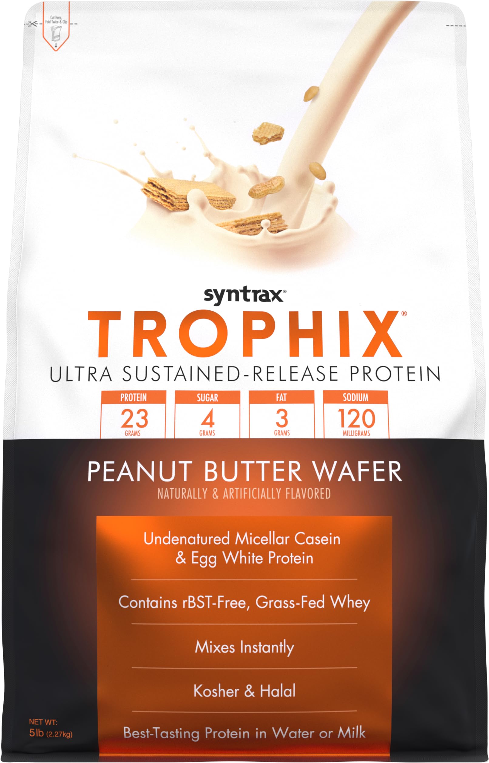 Syntrax Nutrition Trophix Protein Powder - Ultra Sustained-Release Protein Blend with Real Peanut Butter Wafer Pieces (5 lbs) | Ideal for Post-Workout Recovery, Muscle Growth & Healthy Snacking