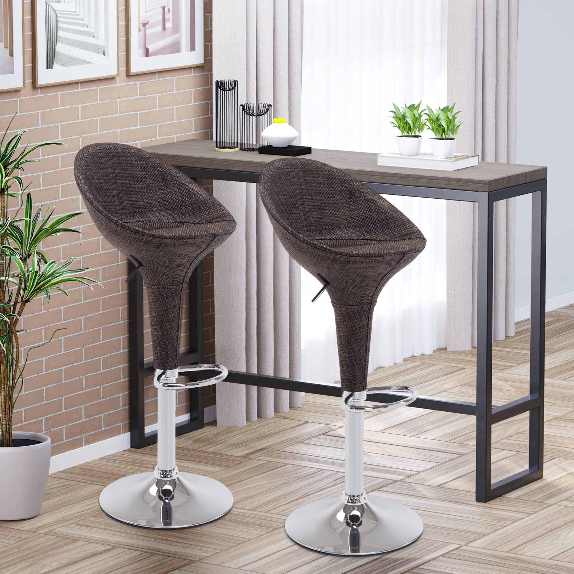 HOMCOM Adjustable Bar Stools Set of 2 - Swivel Rattan Bar Height Stools for Kitchen Island, Pub Counter & Home Bar - Perfect for Dining, Entertaining & Small Spaces
