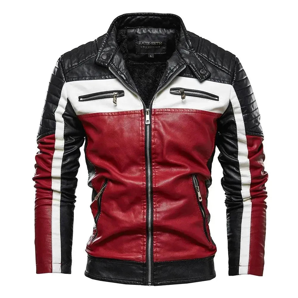 Men's Stylish PU Leather Patchwork Biker Jacket - Motorcycle Riding, Casual Outfit & Fashion Statement