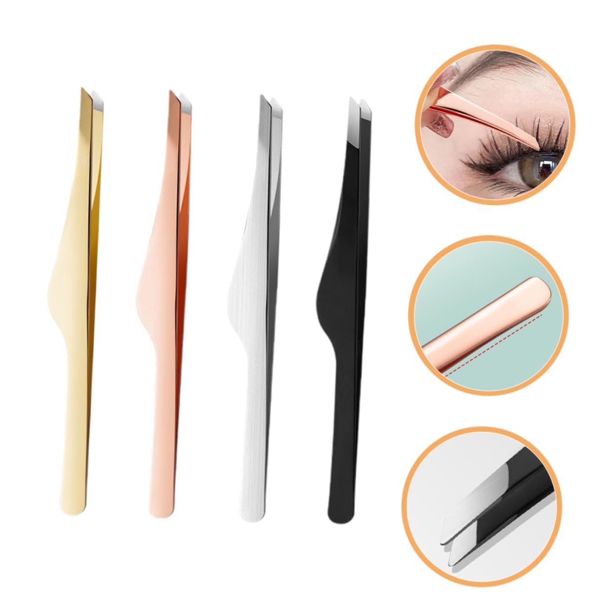 Healeved 4-Piece Eyelash Extension Tweezers Set - Slant Tip & Precision Eyebrow Tweezers for Professional Lash Application - Rose Gold Beauty Tools (Perfect for Salon, Home Use & DIY Lash Extensions)