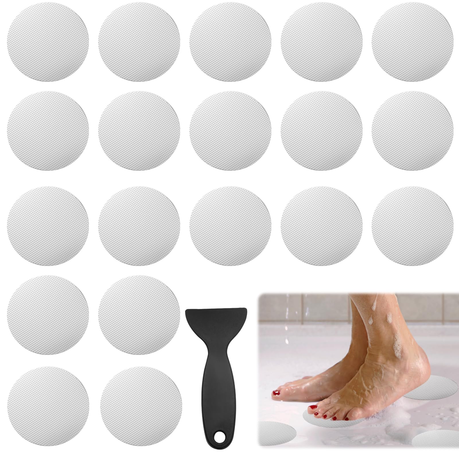 24-Pack White Round Non-Slip Bath Stickers | Anti-Skid Shower & Bathtub Safety Decals | Adhesive Floor Grip Pads for Bathroom, Stairs & Ladders | Includes Scraper Tool | Perfect for Wet Areas & Elderly Safety