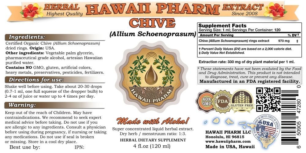 Organic Chive Liquid Extract (Allium Schoenoprasum) - 4x4 oz Herbal Supplement for Cooking, Salads & Wellness - Dried Chive Rings Tincture