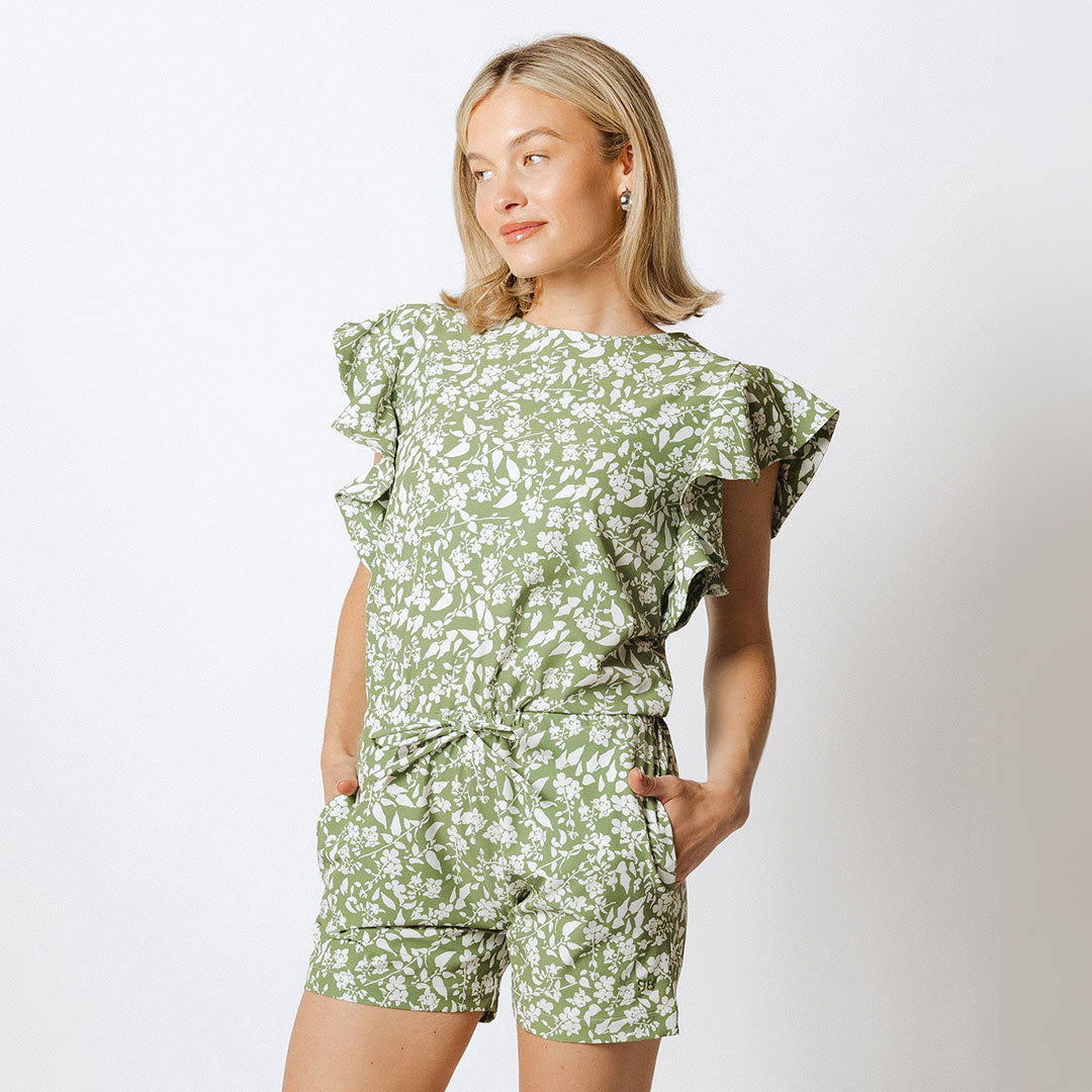 9 to 9 Romper for Women - Soft Sage Ivy Jumpsuit, Casual & Comfortable Outfit for Daytime Wear, Perfect for Brunch, Shopping or Weekend Relaxation