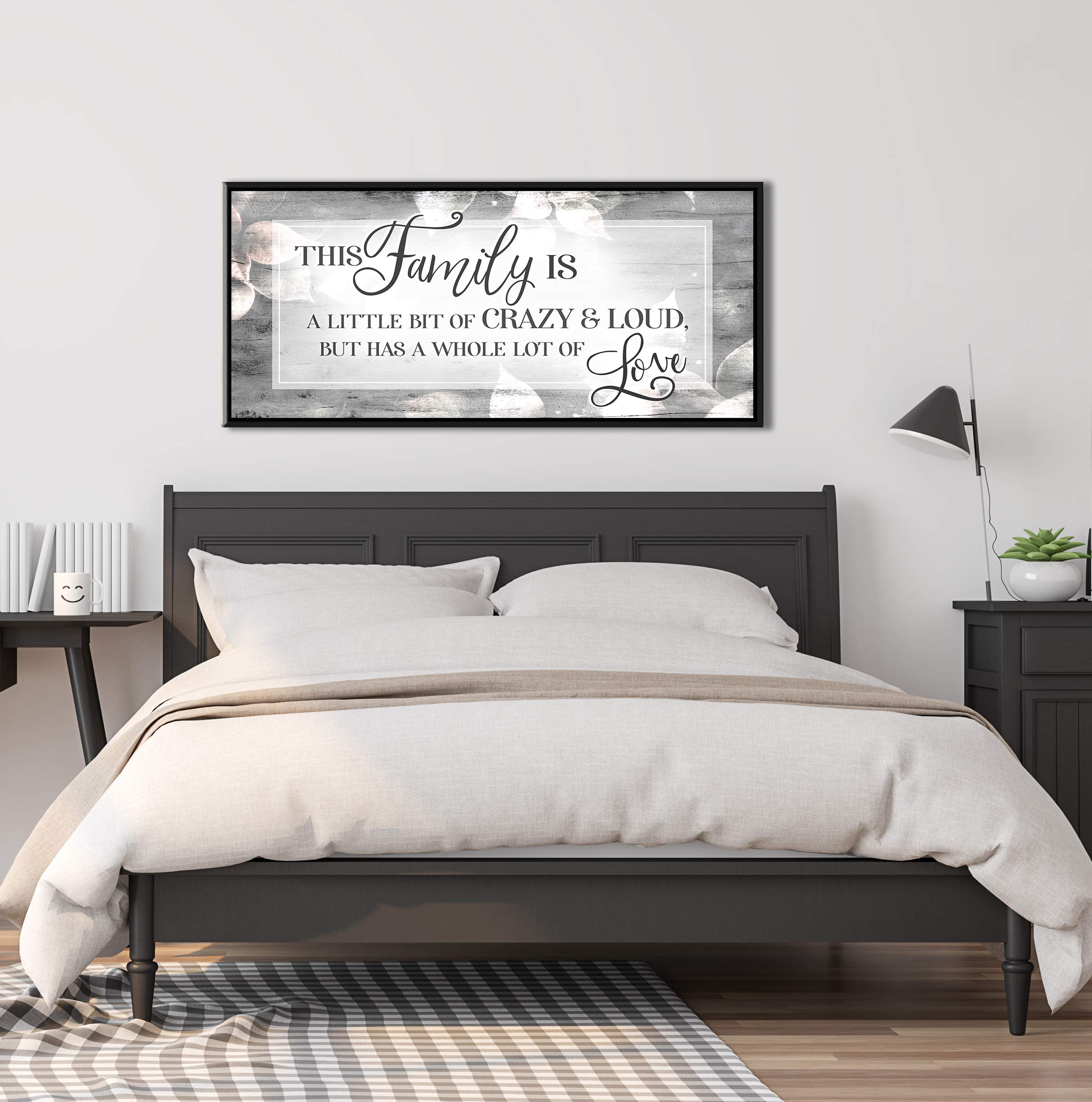 Family Sign Wall Art - Large Canvas Home Decor with Grey & Black Floating Frame (42x19) - Perfect for Living Room, Farmhouse & Family Spaces | Sense of Art Collection