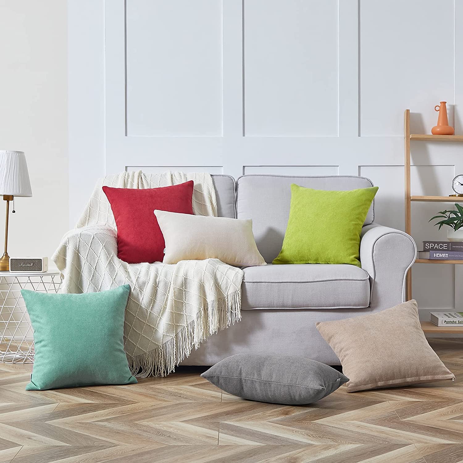 Premium Soft Chenille Decorative Pillow Covers 12x20 Inches - 2 Pack Solid Off-White Cushion Covers for Sofa, Bed, Living Room & Car - Cozy Home Decor Accent for Couches, Chairs and Vehicles