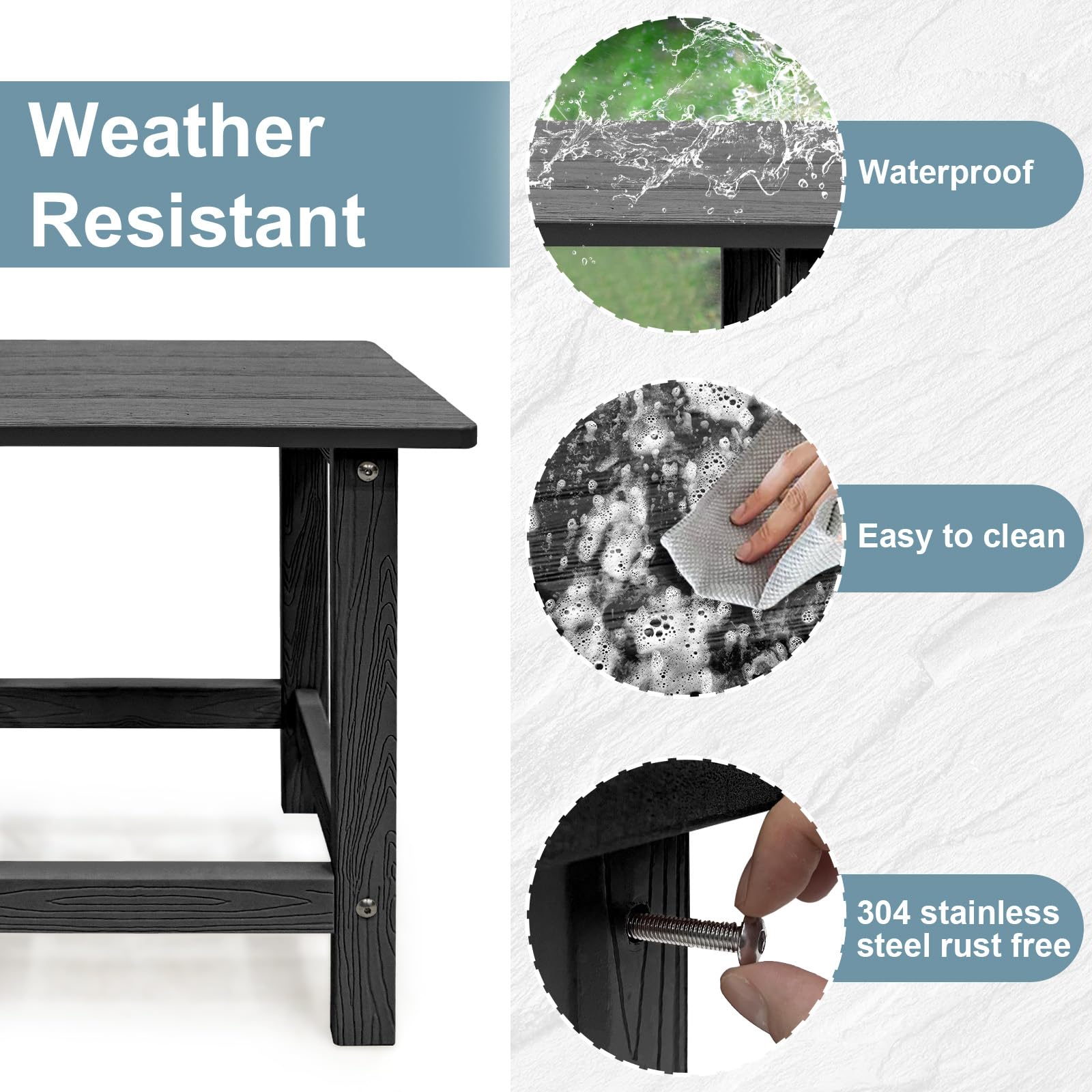 **Weather-Resistant Adirondack Side Table - HDPS Single, Black End Table for Adirondack Chairs, Perfect for Patio, Pool, Deck, Porch & Indoor/Outdoor Use - Ideal for Relaxing with Drinks or Books**