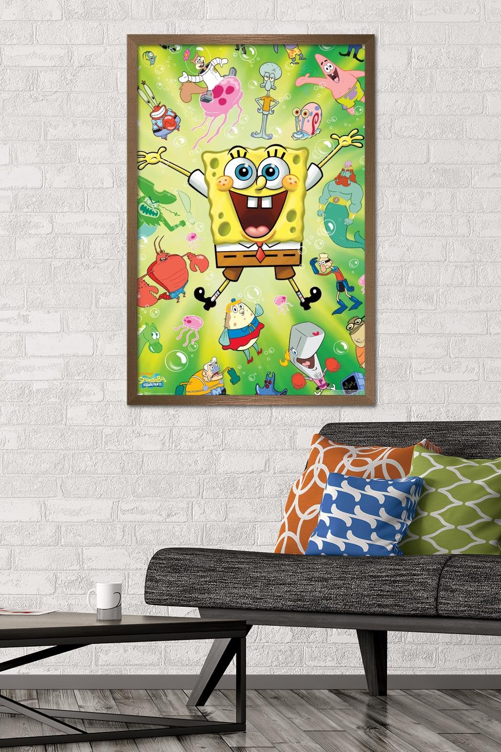Nickelodeon Spongebob Burst Wall Poster - 22.375 x 34 Inches, Bronze Framed Version - Perfect for Kids' Room Decor, Game Room, and Spongebob Fan Gifts