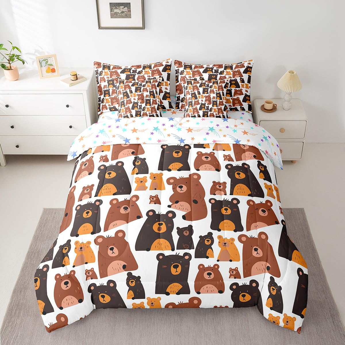 Feelyou Toddler Bear Bed in a Bag - 7-Piece Wild Animals Comforter Set with Sheets for Boys & Girls | Cute Cartoon Kawaii Nursery Decor | Perfect for Kids' Bedrooms, Daycare, or Gift