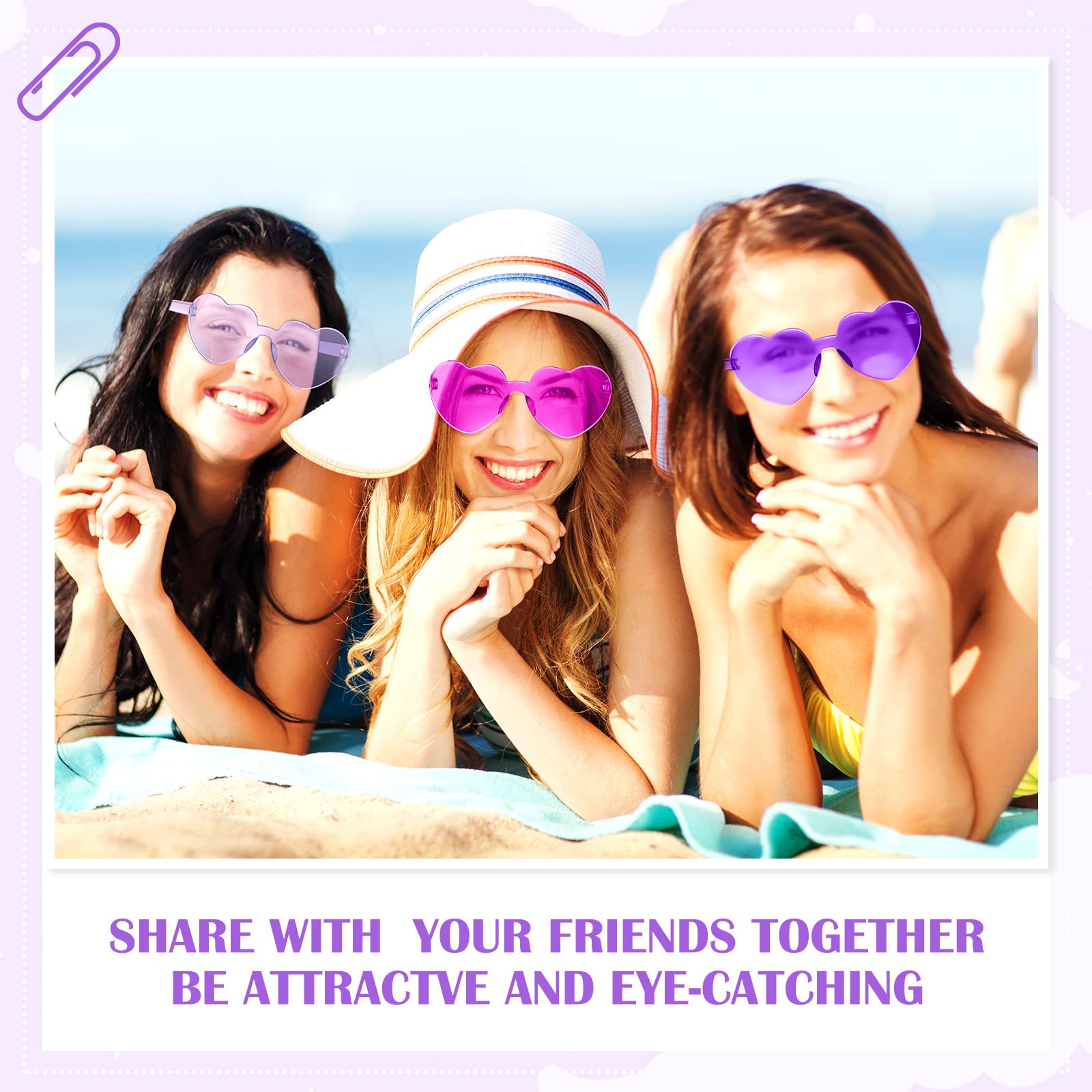 TOODOO 4 Pack Heart Shaped Sunglasses - Rimless Candy Color UV Protection Glasses for Women - Valentine's Day, Halloween, Party, Festival & Cosplay Accessories