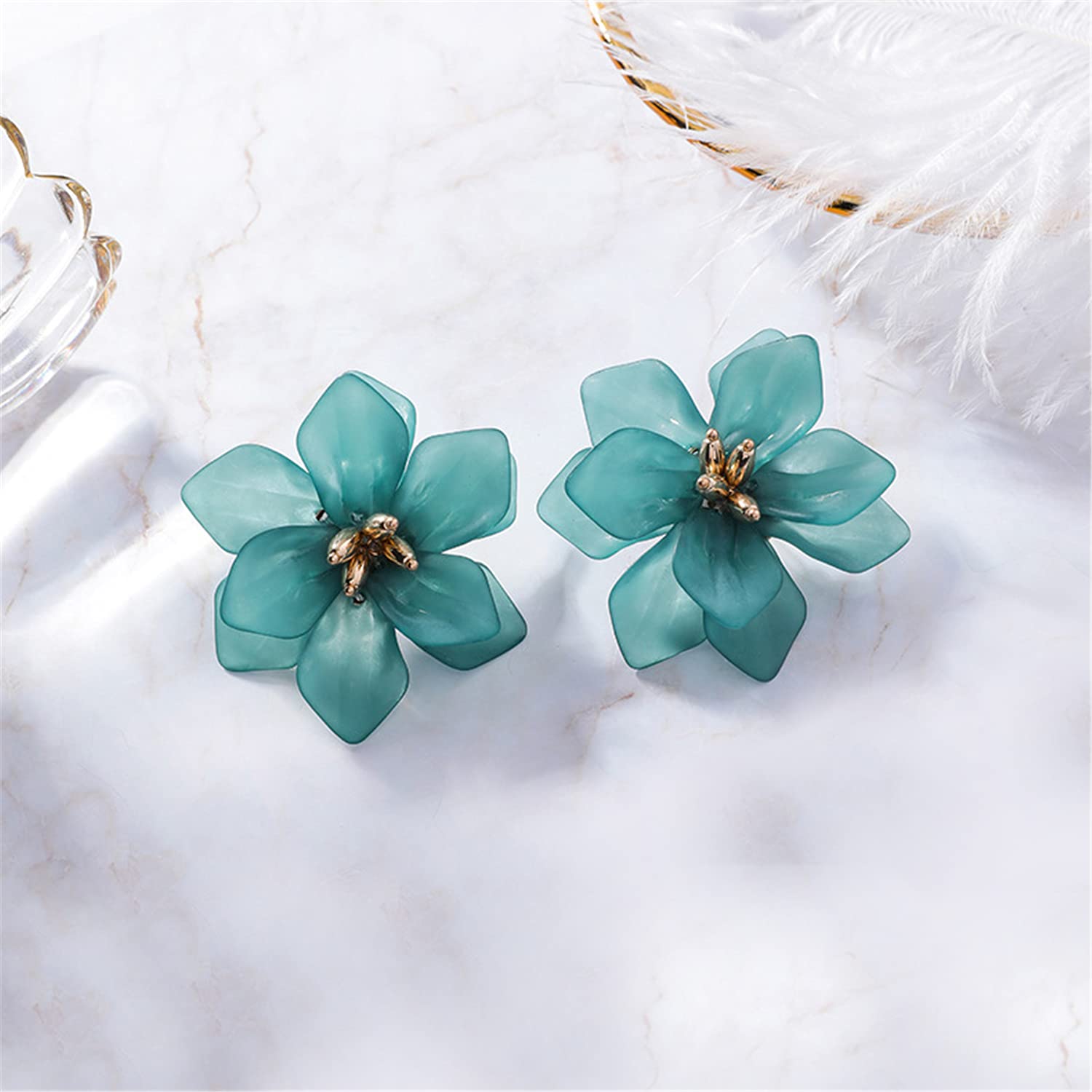 Handmade Bohemian Matte Resin Flower Stud Earrings - Elegant Acrylic Flower Petal Dangle Drop Earrings for Women | Unique Statement Jewelry Gifts for Birthday, Wedding & Special Occasions