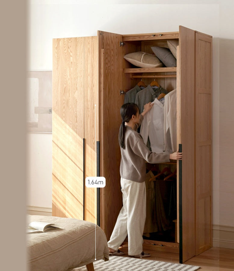 Solid Oak Wood Wardrobe - Modern High Closet for Bedroom & Living Room Storage | Durable & Stylish Furniture for Home Organization