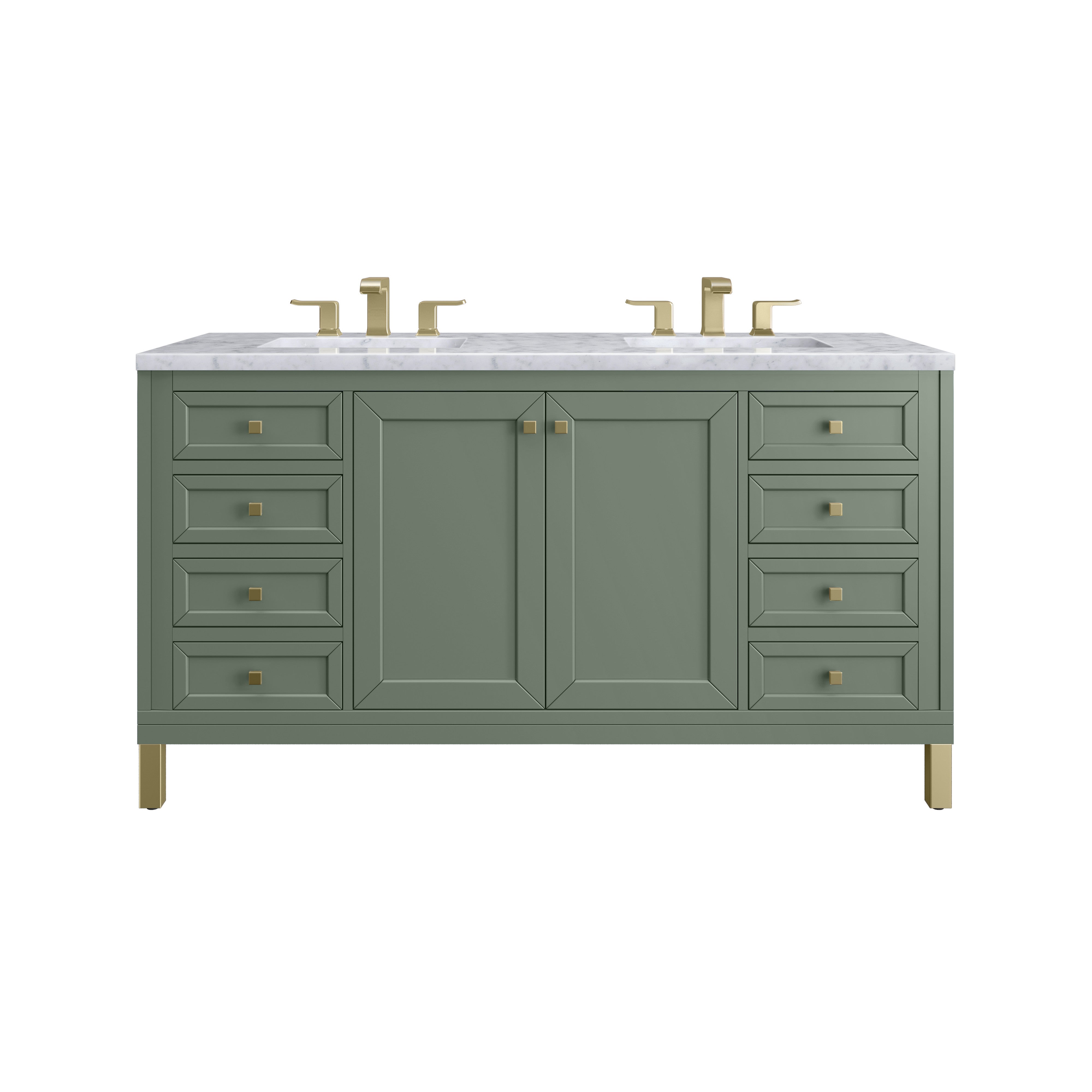 Chicago 60-Inch Double Vanity with Smokey Celadon Finish & 3CM Carrara Marble Top - Perfect for Master Bathroom Renovation & Luxury Home Upgrade
