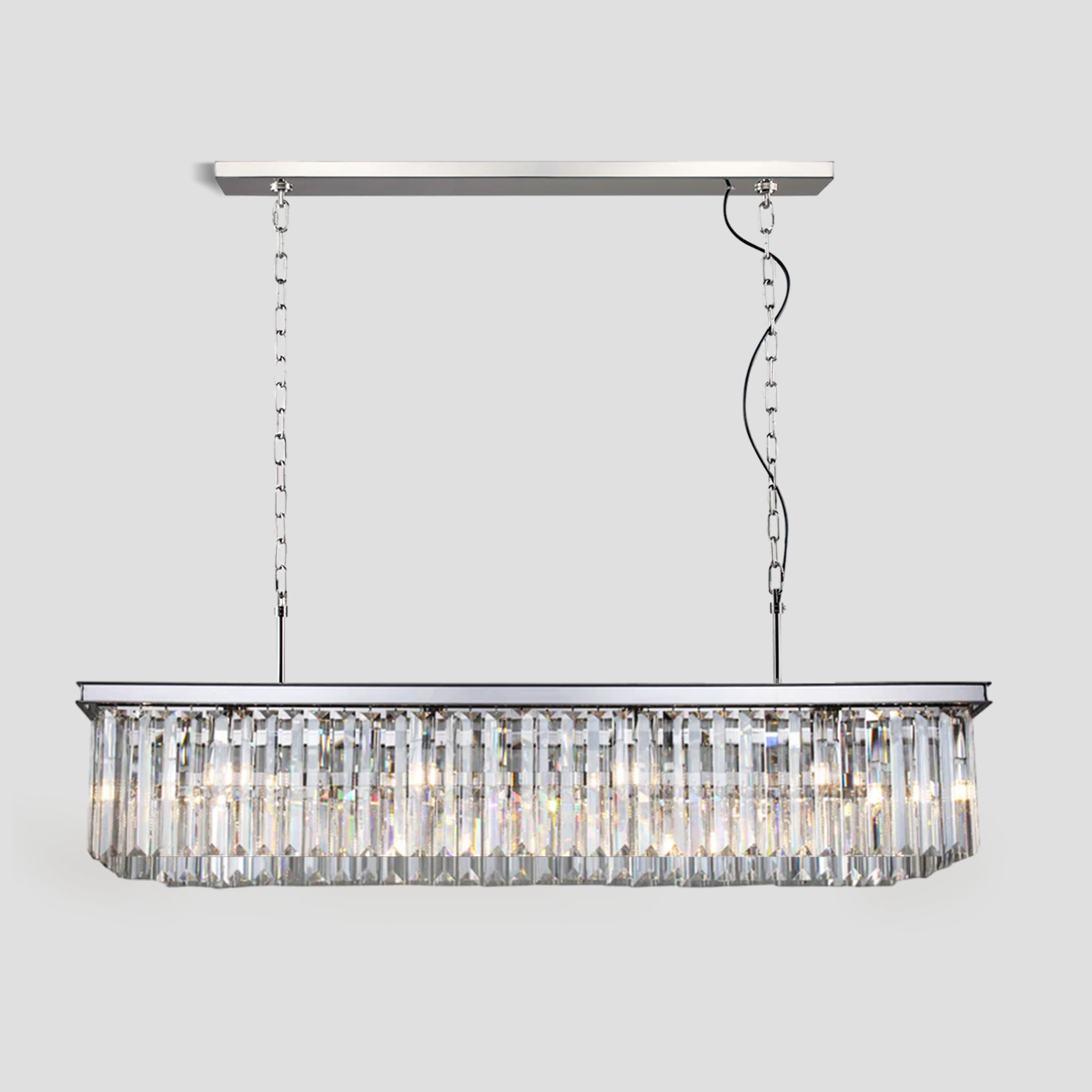 Falria Single Tier Rectangular Crystal Rod Chandelier - Elegant Modern Lighting Fixture for Dining Room, Living Room & Bedroom Decor