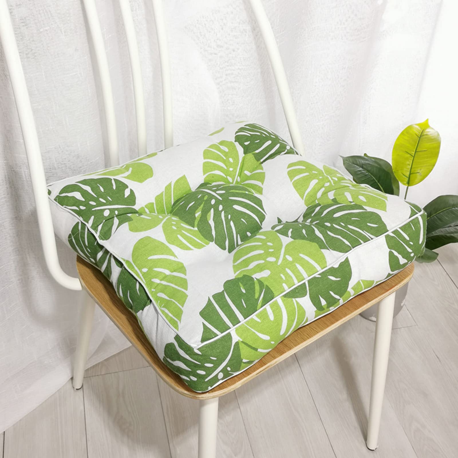 Square Chair Cushion with Ties - 18x18 Inch Soft & Thick Tufted Cotton Seat Pad for Dining Chairs, Patio Furniture, and Indoor Use - Comfortable Home Decor for Kitchen, Living Room, or Outdoor Spaces