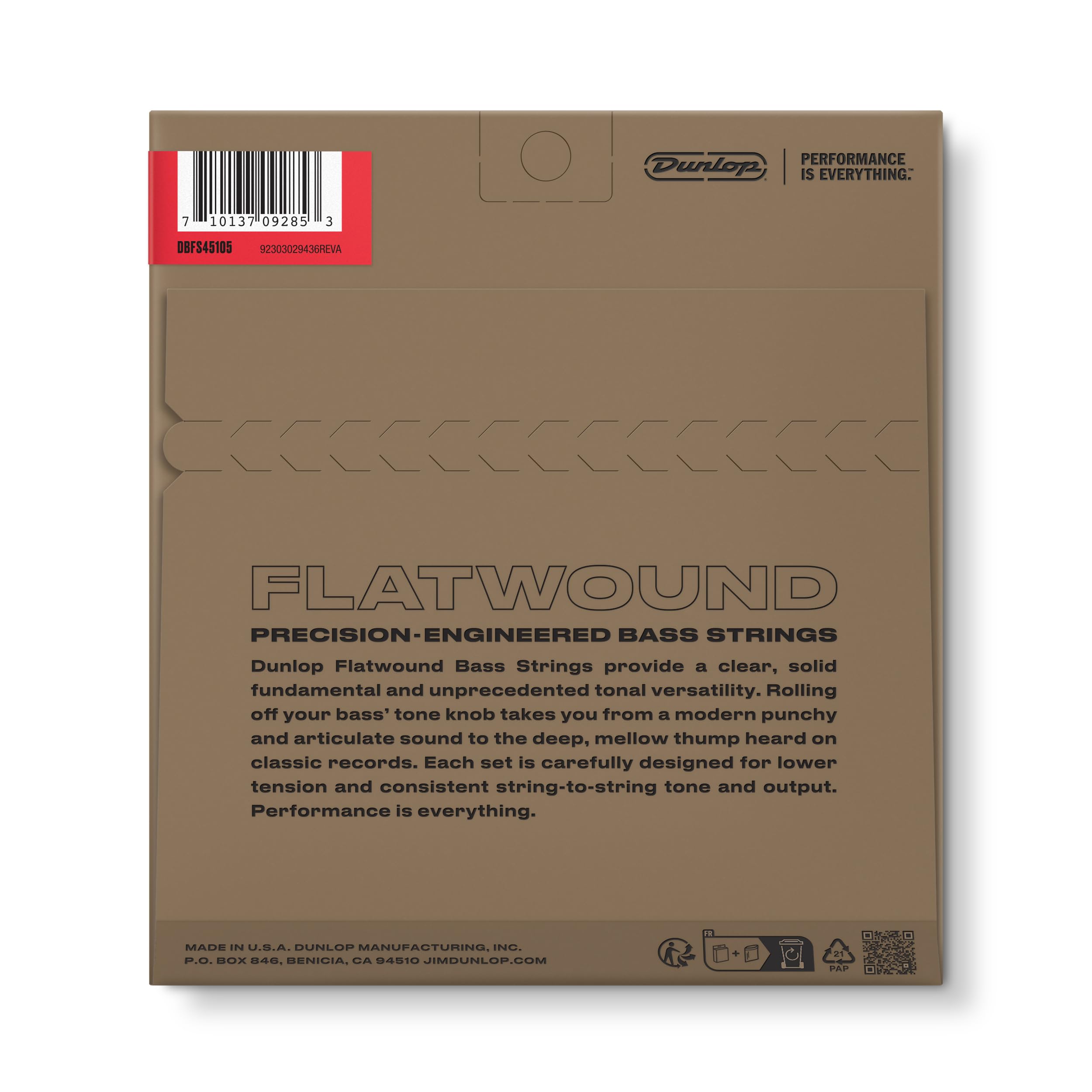JIM DUNLOP 4-String Flatwound Bass Guitar Strings Set (DBFS45105) - Perfect for Jazz, Blues & Studio Recording