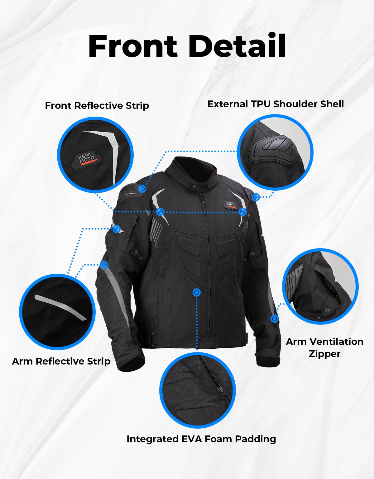 KEMIMOTO CE Level 2 Armored Motorcycle Jacket for Men - All Season Windproof Motorbike Riding Jacket with Full Protection (Sizes L-3XL) | Perfect for Commuting, Touring & Adventure Riding