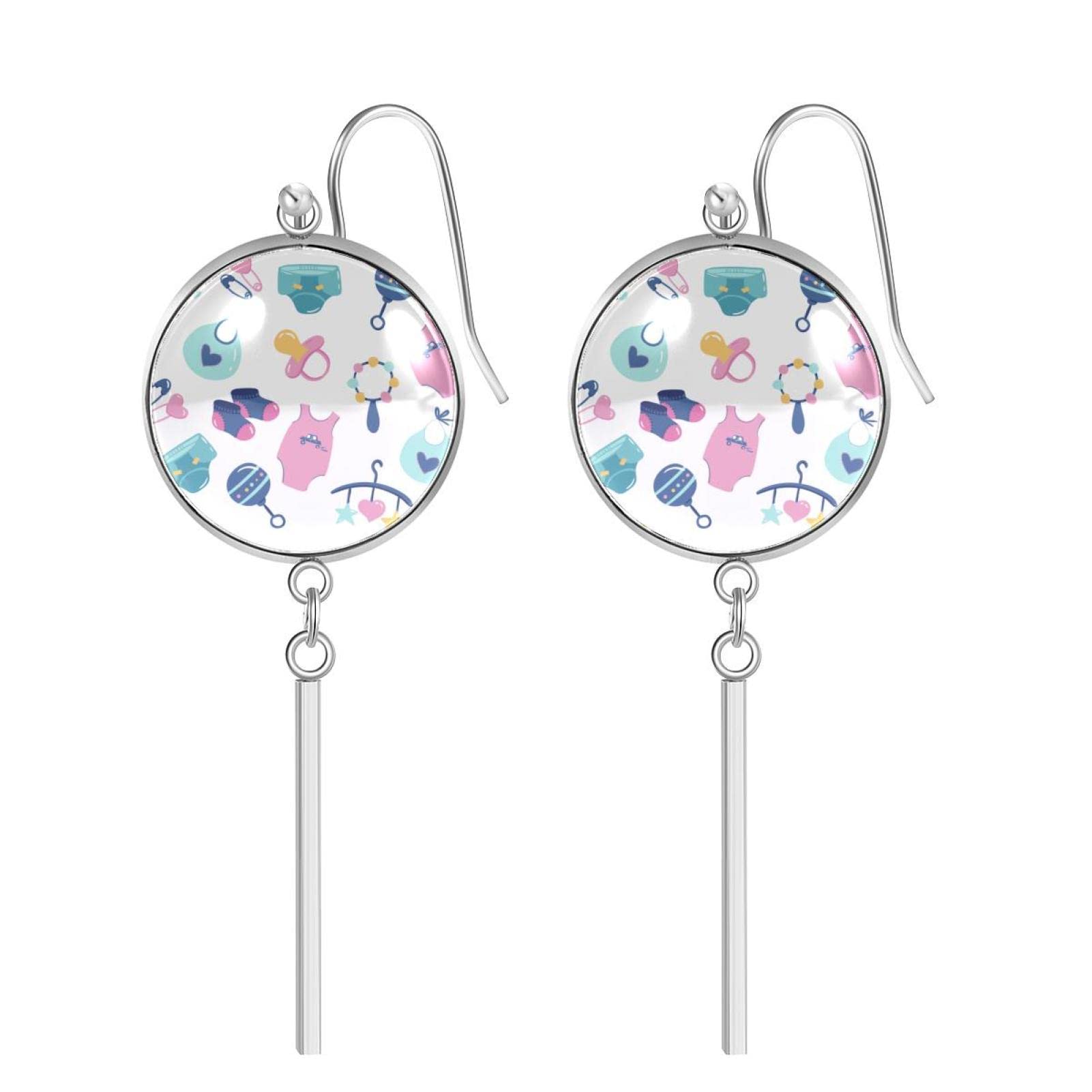 Lightweight Stainless Steel Drop Dangle Earrings for Women - Round Hoop with Cute Cat Pendant, Colorful Doodle Design | Perfect for Casual Wear, Parties & Gifts