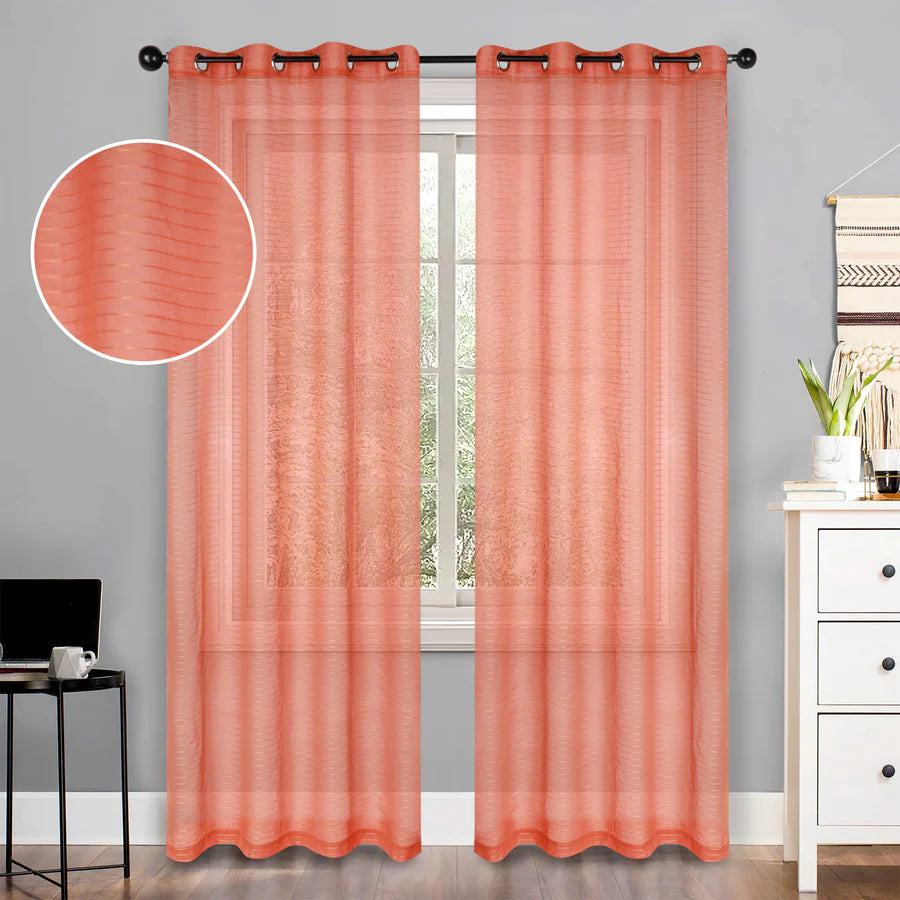 Jackson Striped Sheer Window Curtain Panels - Set of 2 Panels, Light Filtering Sheer Curtains for Living Room, Bedroom, Kitchen - 84 Inches Long, Soft & Airy Textured Fabric