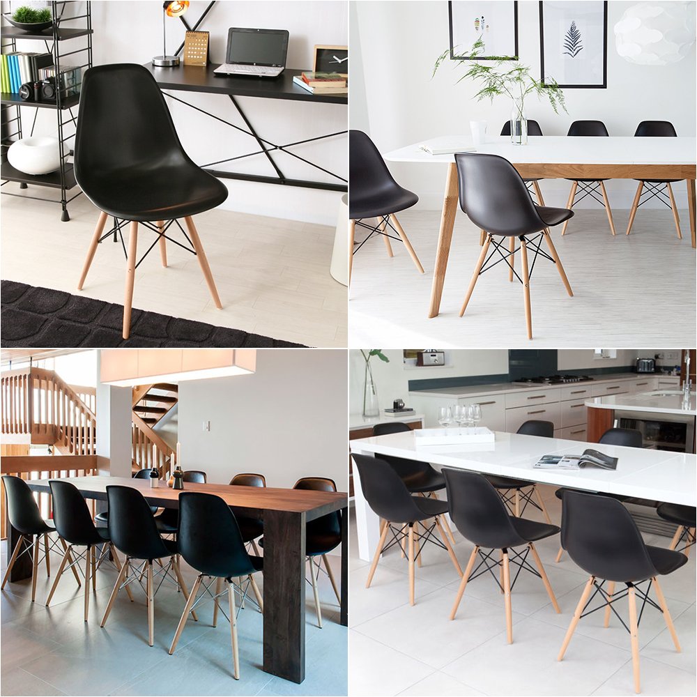 Furmax Pre-Assembled Modern Dining Chairs Set of 4 - Mid Century Modern DSW Shell Lounge Plastic Chairs for Kitchen, Dining Room, Bedroom & Living Room - Comfortable Side Chairs (Black) | Perfect for Small Spaces, Apartments & Contemporary Home Decor
