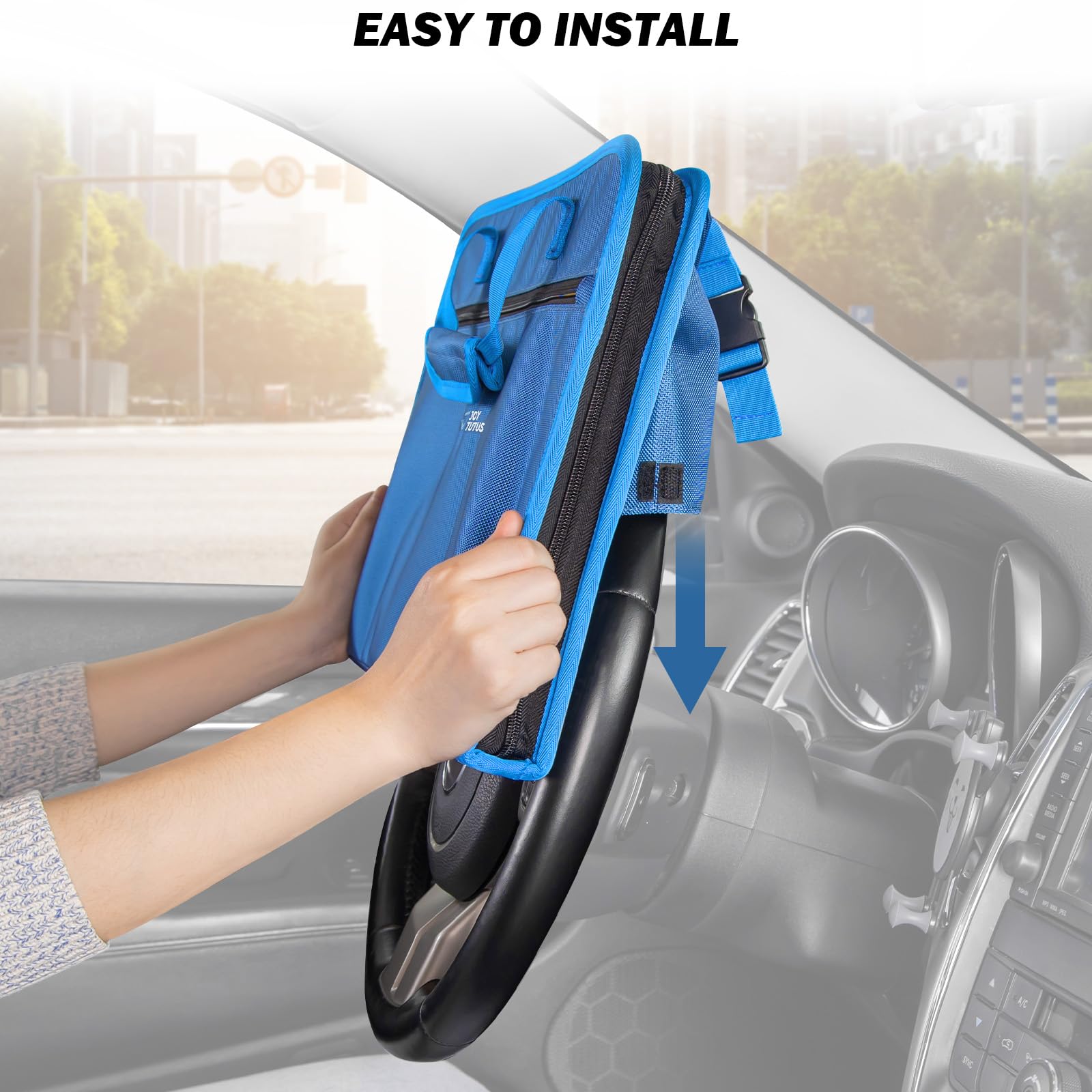 JOYTUTUS 3-in-1 Steering Wheel Eating Tray & Car Backseat Laptop Desk - Blue | Multifunctional Car Office Organizer for Writing, Working & Dining | Perfect for Commuters, Kids & Family Road Trips | Ideal for Meals, Work & Entertainment on the Go