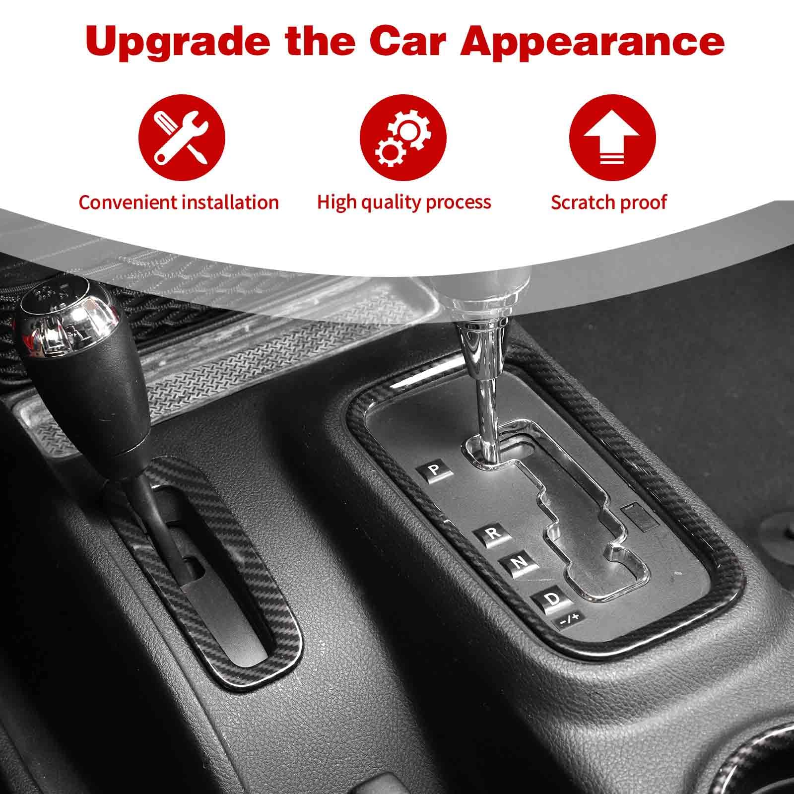 Carbon Fiber Cup Holder & Gear Shift Trim Cover for 2011-2017 Jeep Wrangler JK/JKU - Interior Accessories Set (4pcs) - Perfect for Off-Road Adventures & Daily Commuting