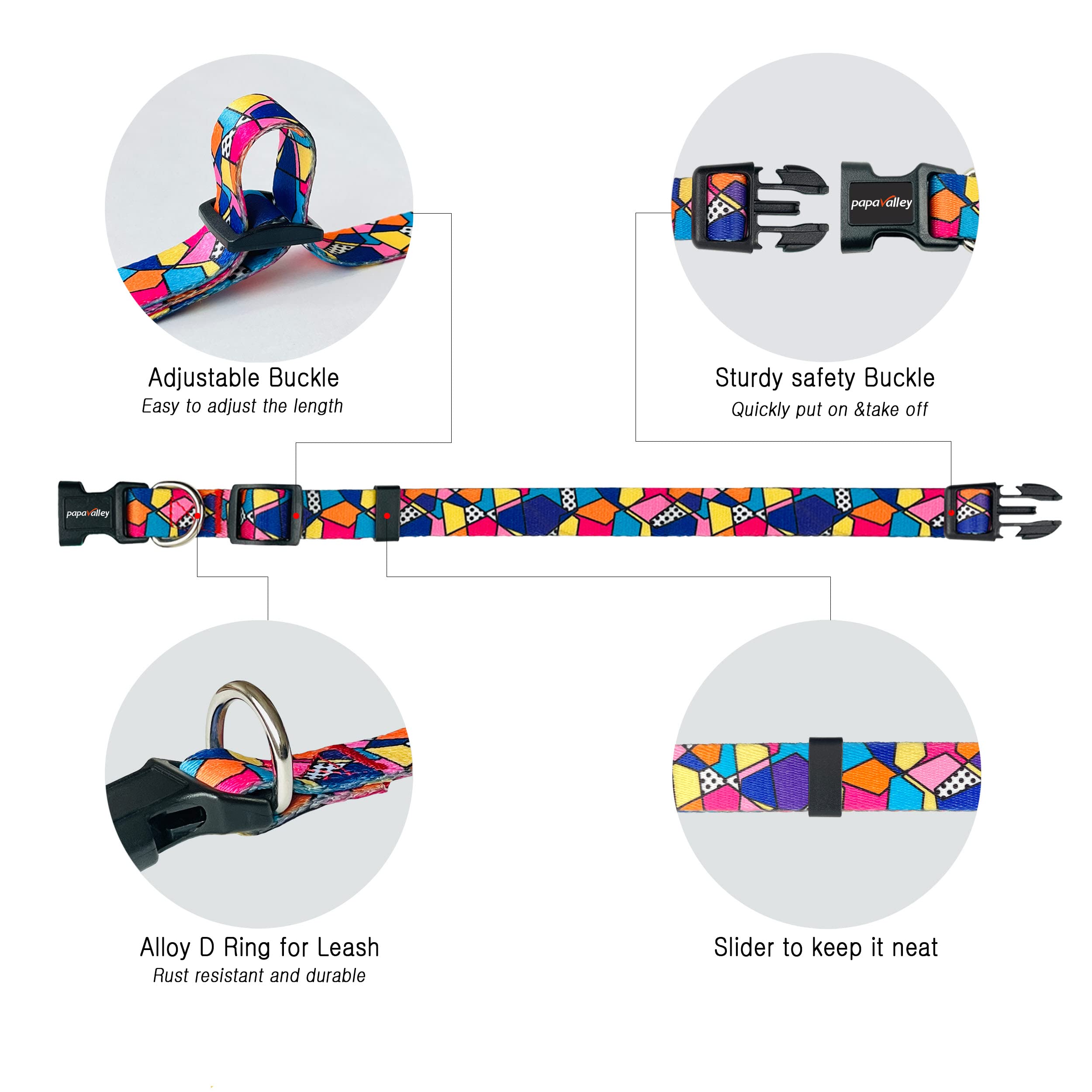 Adjustable Nylon Dog Collar with Safety Buckle - Small, Medium & Large Sizes for Puppies & Adult Dogs - Stylish Flower Pattern for Boys & Girls - Perfect for Walks, Training & Everyday Use