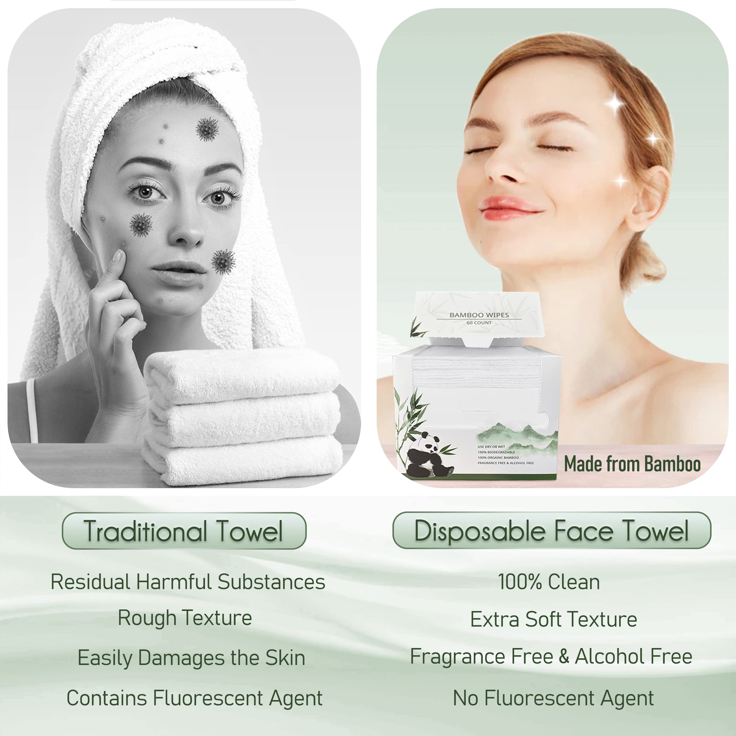 Biodegradable Bamboo Rayon Disposable Face Towels - 240 Count (4 Boxes) Extra Thick & Soft Facial Wipes for Sensitive Skin | Makeup Remover, Cleansing, Spa & Travel Use