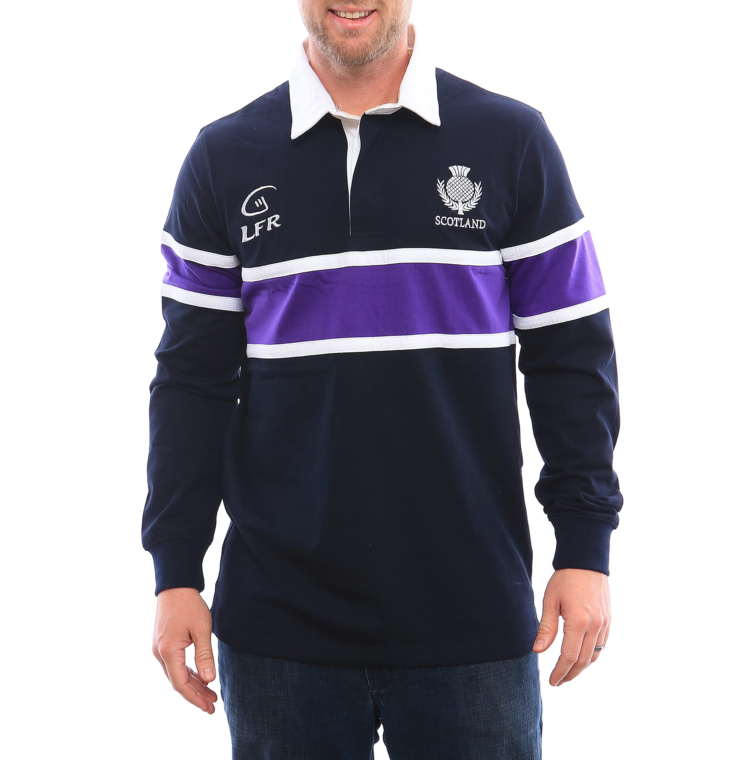 Scotland Thistle Long Sleeve Rugby Jersey - Vintage Scottish Rugby Shirt for Men, Breathable Sports Top for Rugby Matches & Casual Wear