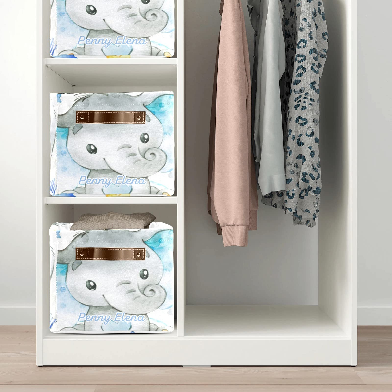 Personalized Elephant Star Storage Bins - Custom Nursery Organizer with Handles for Baby Clothes, Toys & Home Supplies (1-Pack) | Perfect for Nursery Decor & Kids Room Organization