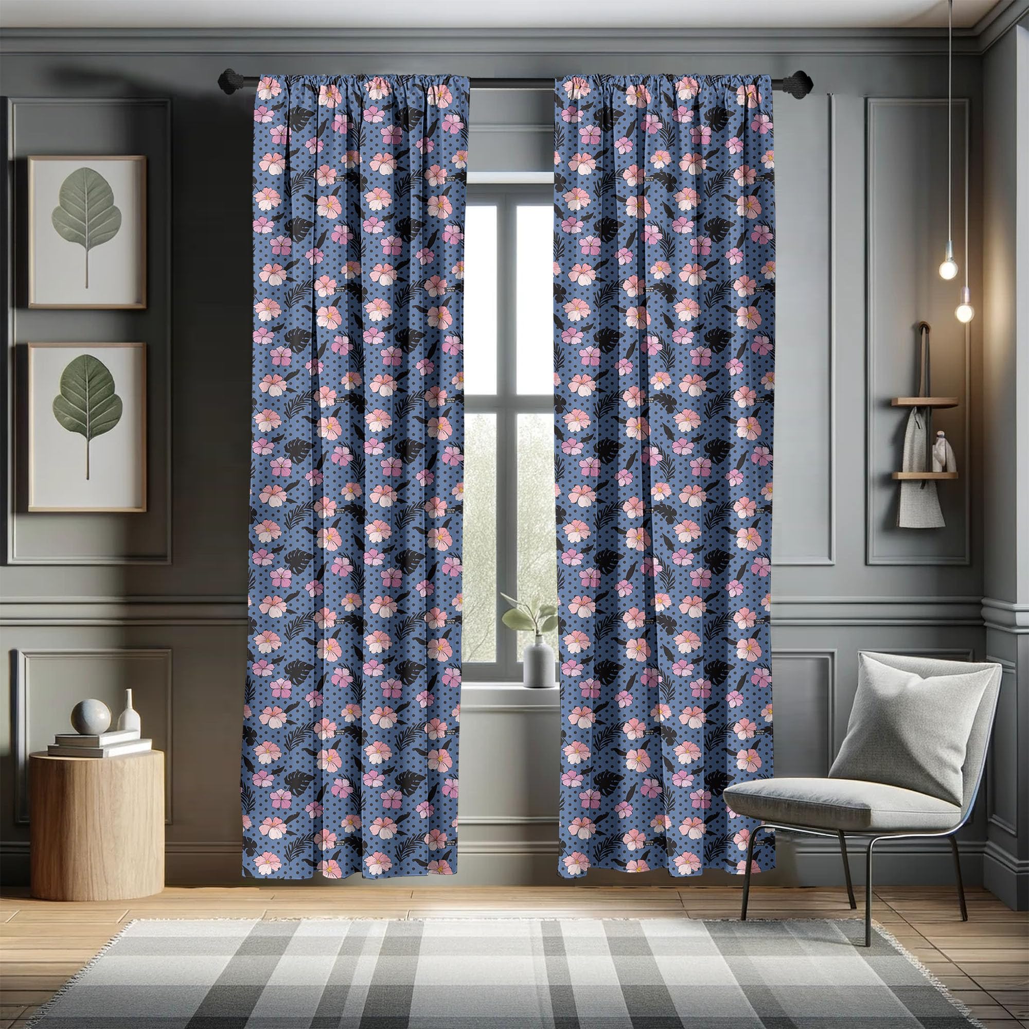 Ambesonne Exotic Hibiscus Monstera Leaf Palm Island Foliage Window Curtains - Lightweight Polka Dot Decor, 2-Panel Set with Rod Pocket, 28