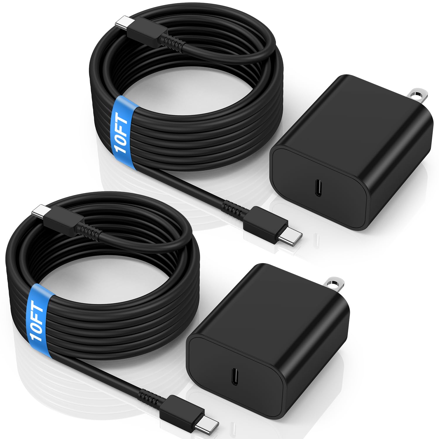 2-Pack 45W Super Fast USB-C Charger with 10ft Long Cable - Type C Wall Charger Adapter & Android Phone Charger for Samsung Galaxy S24 Ultra/S24+/S24/S23/S22/S21/Note 20/Note10+ - Perfect for Home, Office & Travel Fast Charging