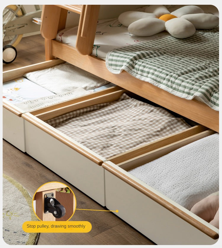 Solid Wood Poplar Kids Bunk Bed with Ladder & Guardrail - Space-Saving Multifunctional Loft Bed for Small Rooms, Dorms & Shared Kids Bedrooms
