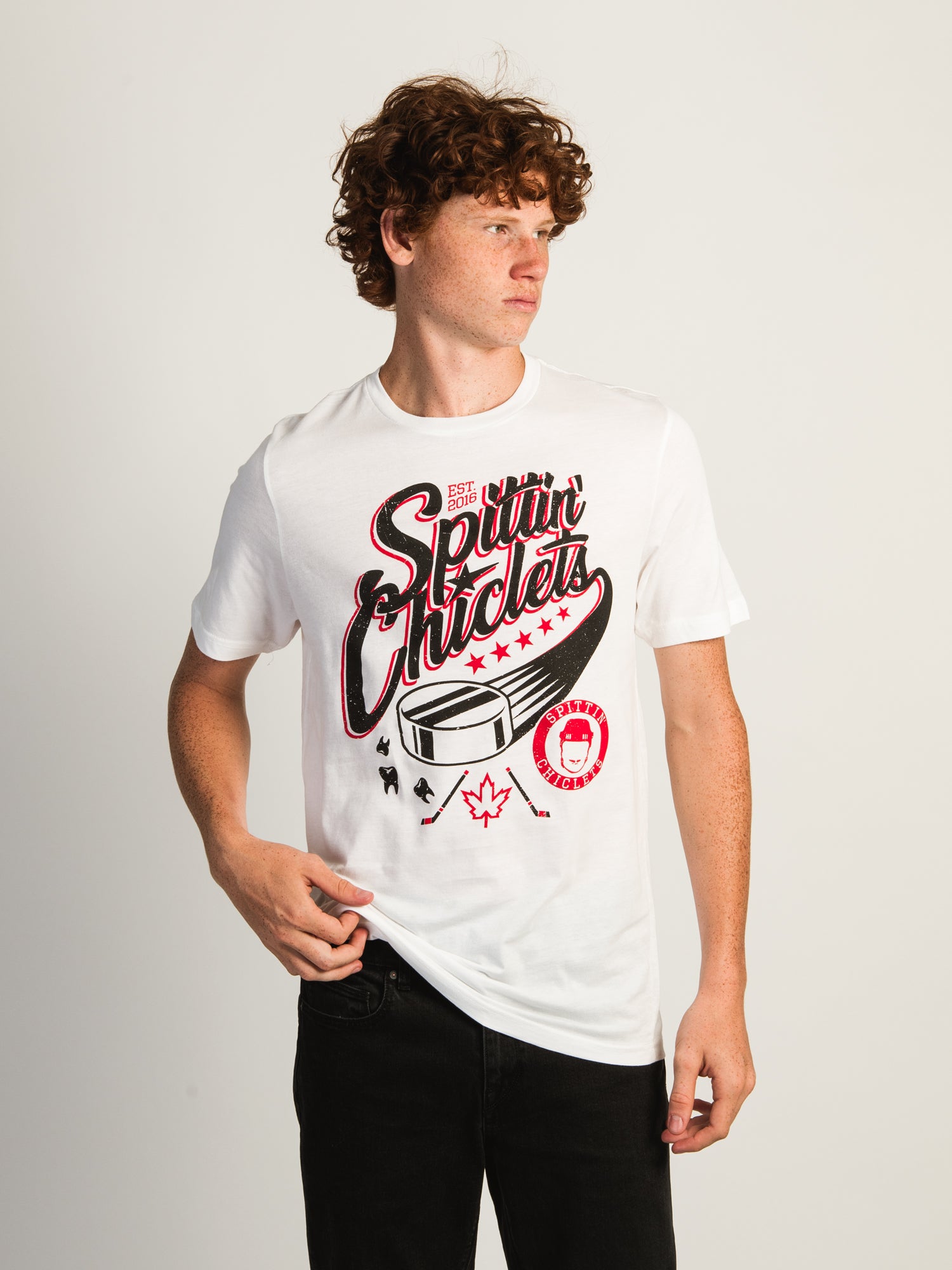 Barstool Sports Spittin' Chiclets Fast Puck T-Shirt - Hockey Fan Apparel for Men & Women - Perfect for Games, Parties & Casual Wear