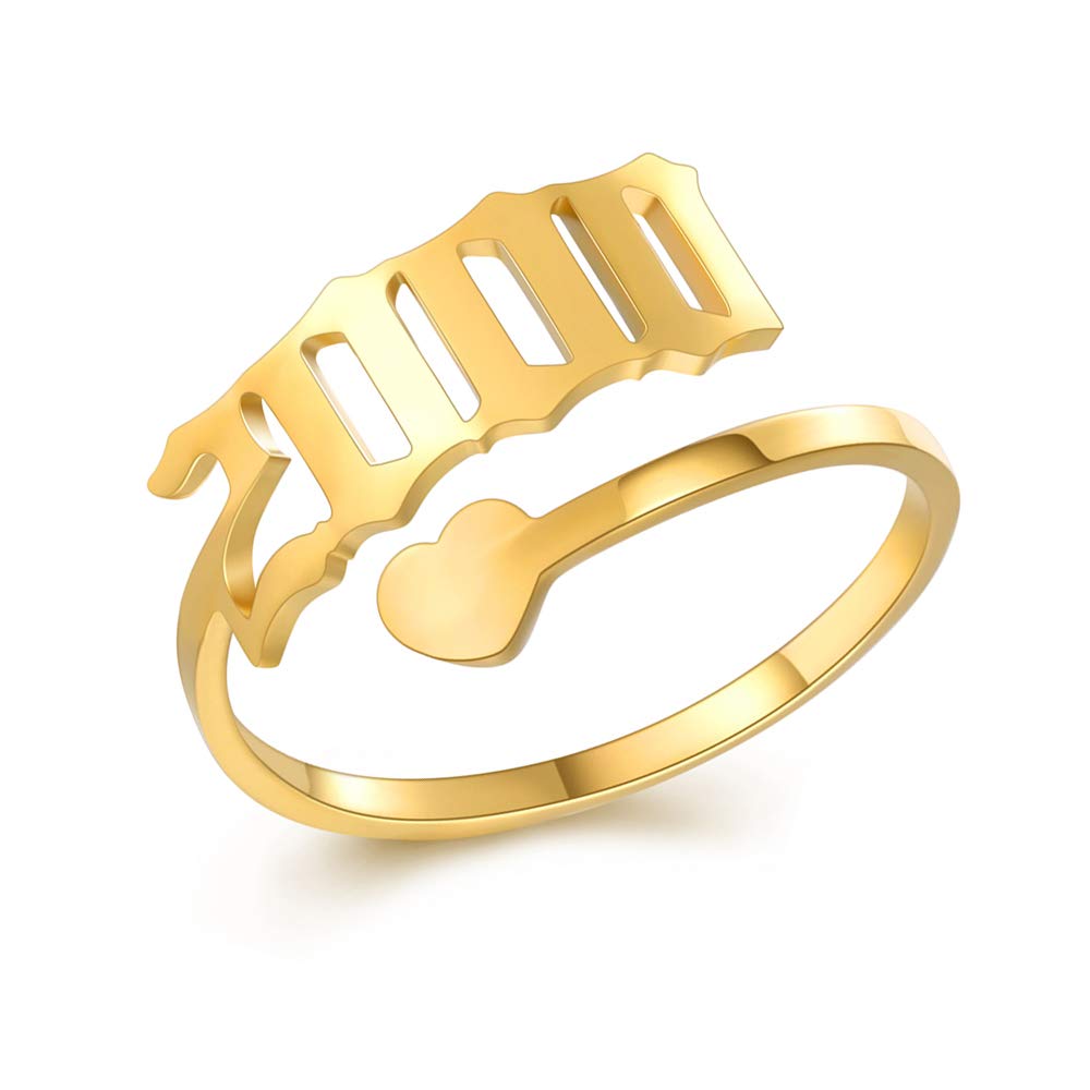 SKQIR Adjustable Initial Number Birth Year Ring for Women - Gold/Silver Stainless Steel Open Promise Ring, Engagement Wedding Band - Perfect Jewelry Gift for Girlfriend, Anniversary & Special Occasions