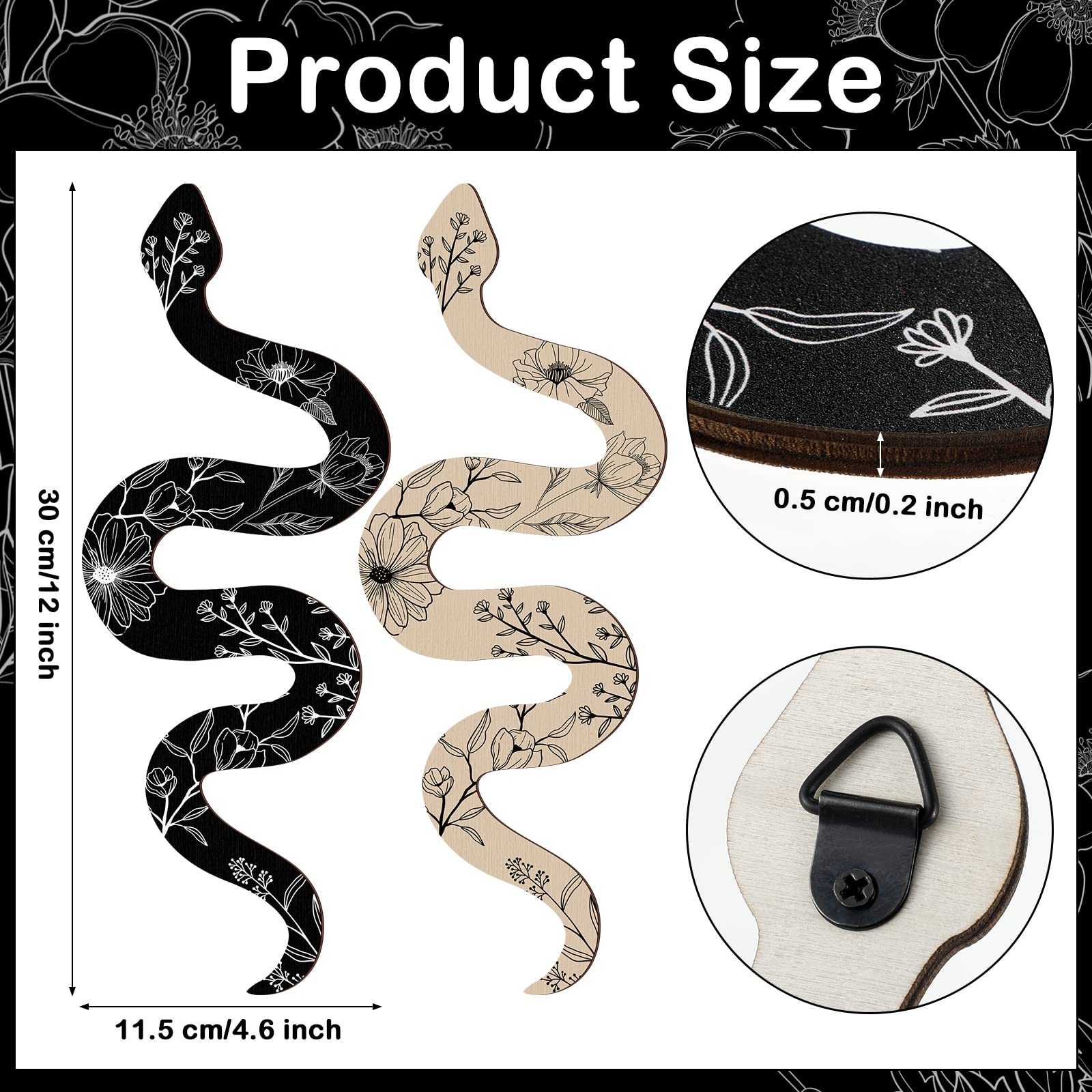 Gerrii Set of 2 Earthy Boho Wall Decor - Natural Wooden Snake Wall Hanging for Bedroom, Living Room & Apartment - Witchy Aesthetic Home Decor for Hippie, Wiccan & Bohemian Style Rooms