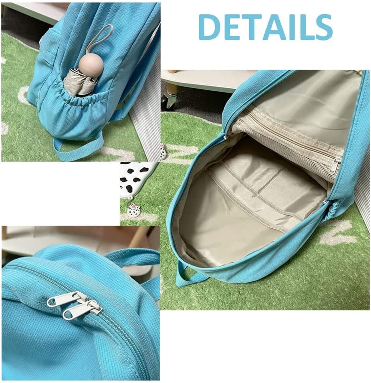 Difa Bear Backpack - Kawaii Cute Aesthetic Sage Green Rucksack with Large Capacity for School, Travel & Daily Use (White)