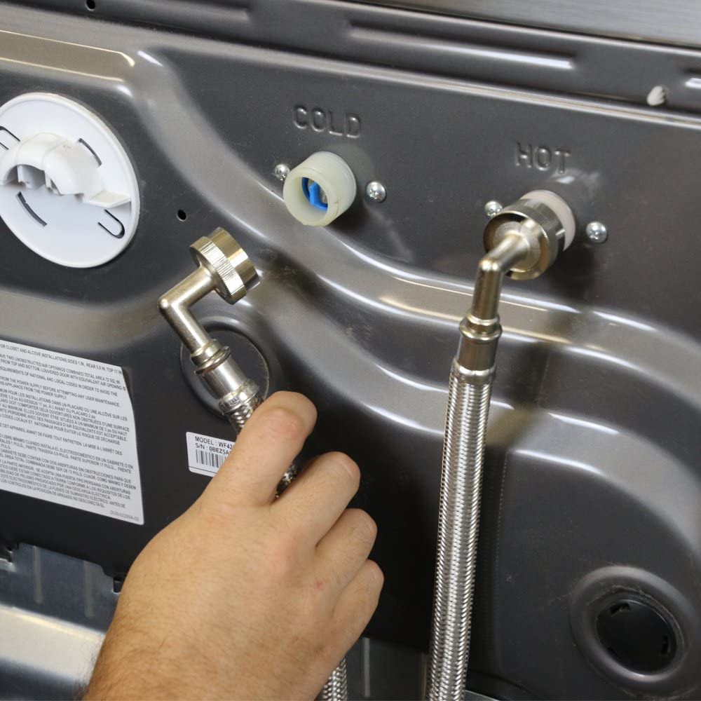 6 Ft Stainless Steel Washing Machine Hose with 90 Degree Elbow - Heavy Duty, Leak Proof, Corrosion Resistant - Perfect for Laundry Room, RV, and Mobile Home Use