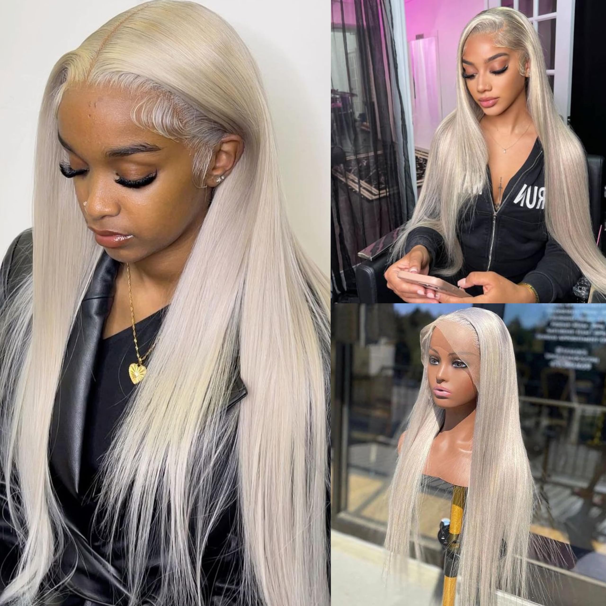 Ash Blonde 28 Inch Lace Front Wigs Human Hair Straight 180% Density 13X4 HD Transparent Pre Plucked UHD Lace Wig for Women - Natural Look, Daily Wear & Special Occasions