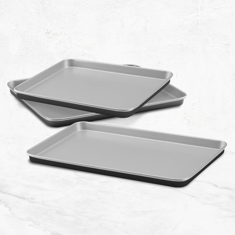 Cuisinart Non-Stick Baking & Cookie Sheet Set - 3-Piece Stainless Steel Cookie Pan for Oven, Baking, Roasting - Perfect for Cookies, Pastries, and Sheet Pan Dinners