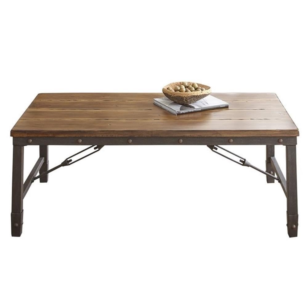 Antiqued Honey Brown BOWERY HILL Coffee Table - Modern Farmhouse Living Room Furniture for Home Decor & Entertaining