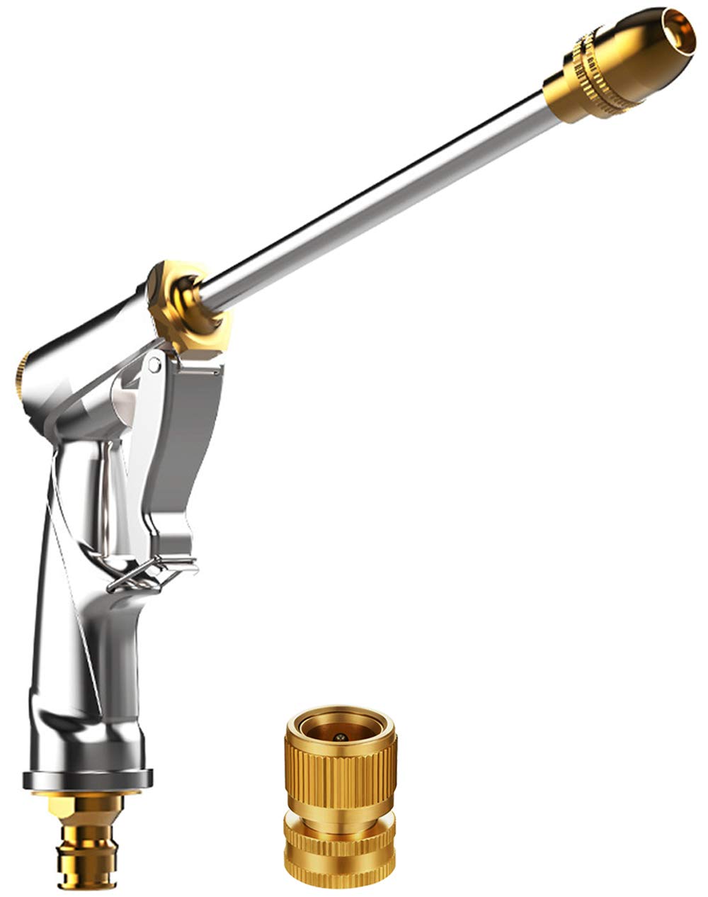 Heavy Duty Brass Garden Hose Nozzle - High Pressure 360° Rotating Metal Spray Gun for Car Washing, Outdoor Gardening, Pet Bathing & Patio Cleaning | Durable Water Flow Adjuster for Lawn Care, Plant Watering & Home Cleaning