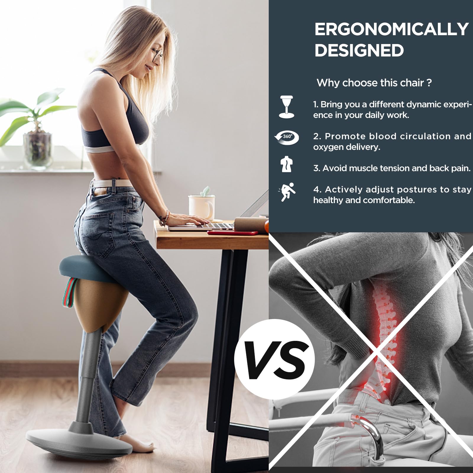 **Adjustable Height Wobble Stool for Standing Desk - 360° Rocking Motion & Non-Slip Base - Ergonomic Office & Classroom Chair - Portable Balance Stool (Gray Brown) - Perfect for Active Sitting & Home Office**