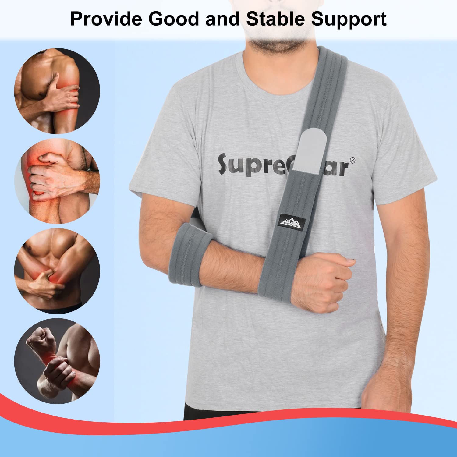 Supregear Adjustable Arm Sling - Lightweight Shoulder Support for Injured Arm, Elbow, Broken Collarbone, Torn Rotator Cuff & Dislocation - Left/Right Arm Immobilizer for Men & Women - Perfect for Post-Surgery Recovery & Daily Comfort