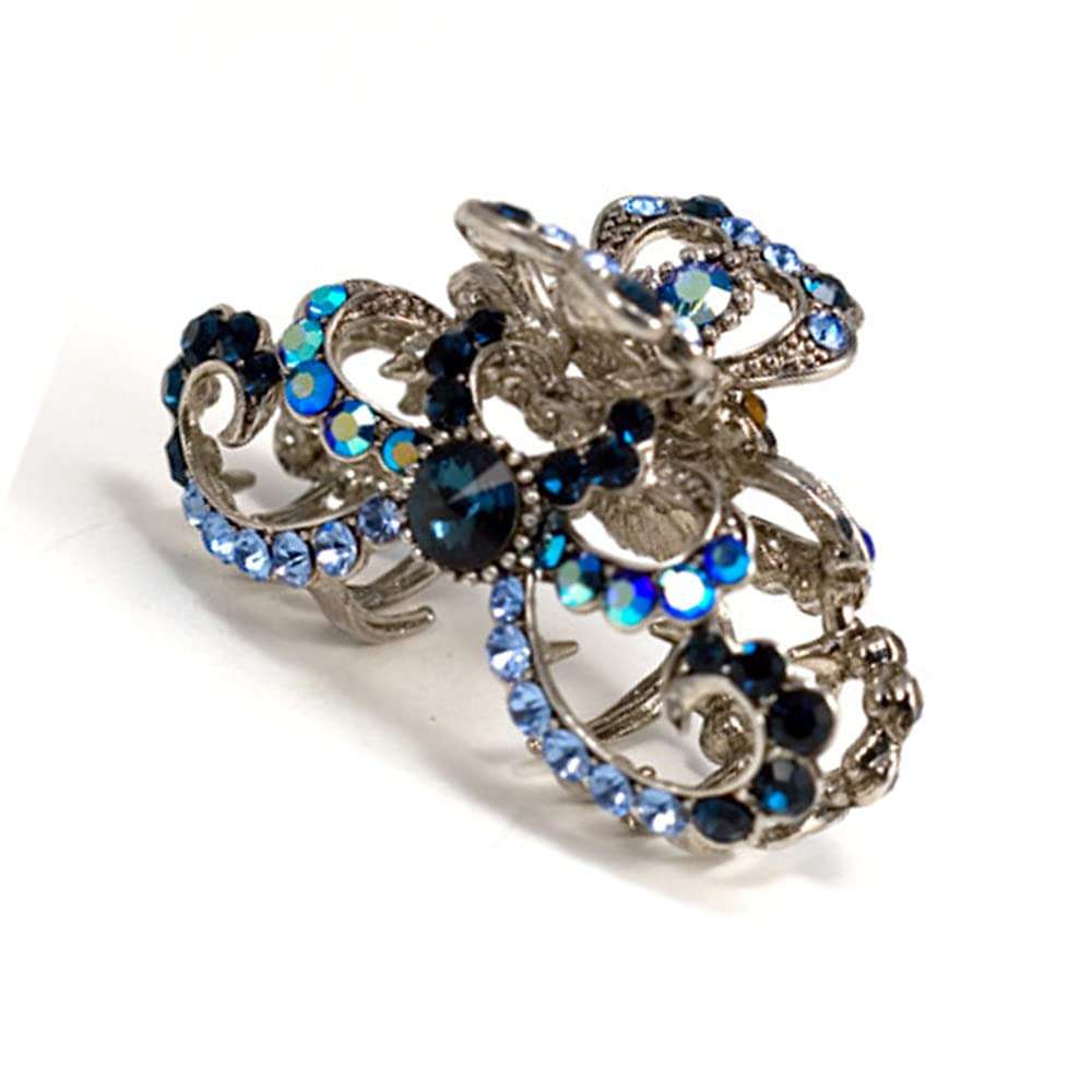 Elegant Medium Hair Claw Clip with Rhinestone Crystal Heart & Ribbon - Perfect for Women's Hairstyles, Parties, Weddings, and Everyday Wear
