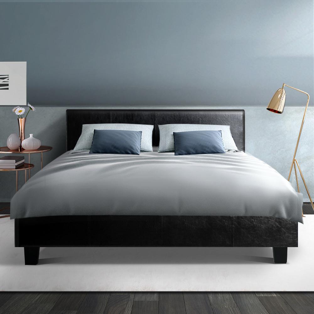 Coogee Bed Black & Normay Series Pillow Top Mattress - Medium Firm Support, Double Package - Perfect for Guest Rooms & Master Bedrooms