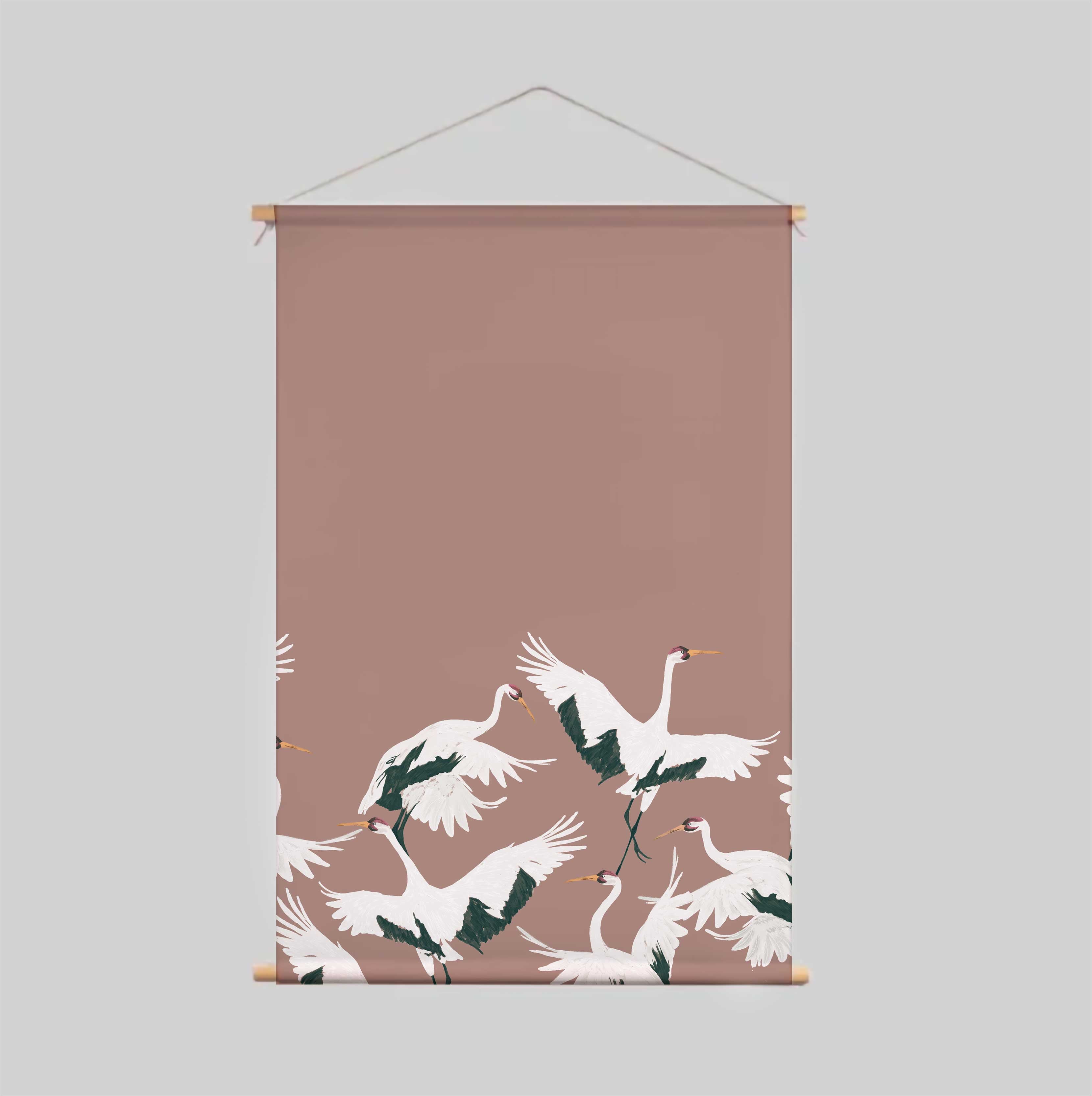 Stork Dark Blush Textile Poster - Elegant Wall Art Decor for Nursery, Bedroom & Living Room