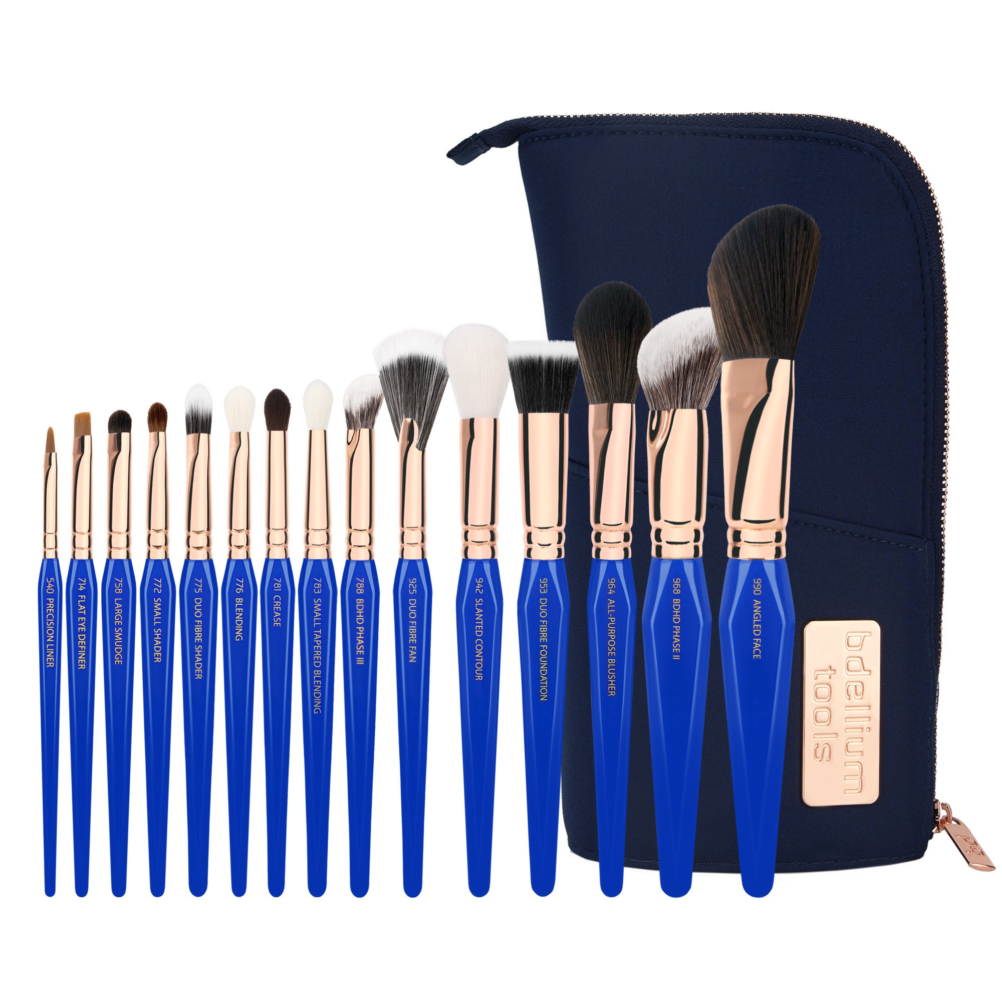 Bdellium Tools Professional 15-Piece Golden Triangle Makeup Brush Set with Stand-Up Pouch - Perfect for Makeup Artists, Beauty Enthusiasts & Travel Use