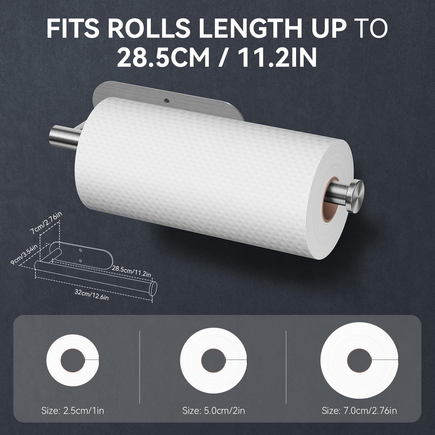 Under Cabinet Paper Towel Holder - Self Adhesive & Screw Mount Stainless Steel Roll Rack for Kitchen, Bathroom, RV - Rustproof & Durable (Silver) - Perfect for Compact Spaces & Easy Access to Paper Towels
